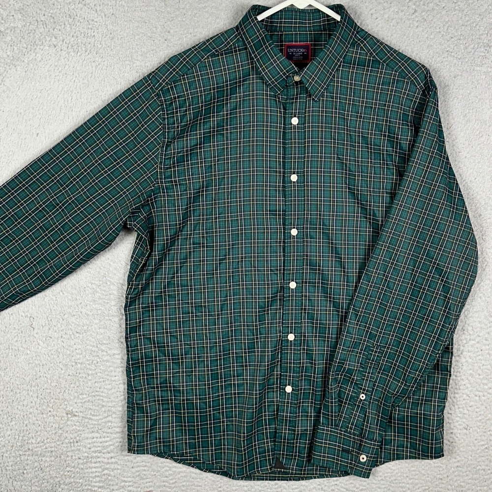 UNTUCKit Shirt Mens XL Green Slim Fit Button Up Plaid Casual Long Sleeve Logo